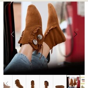Fringed Tan 2 button Ankle Boot